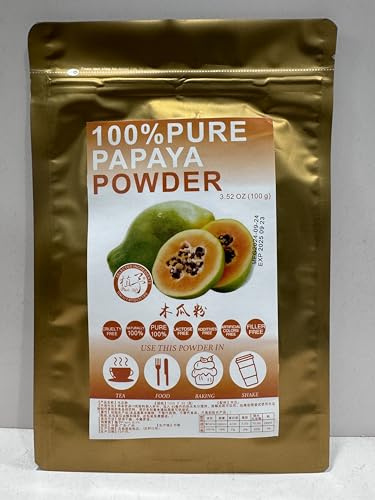 100% Natural Pure Papaya powder 100g/3.52oz 木瓜粉 Naturally Rich in Papaya Enzyme for Smoothies, Shakes, Baking & Drinks,| Free from Preservatives, No Added Sugar