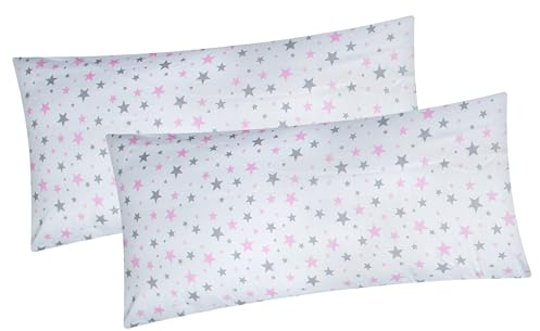 2er Set Kissenbezug in 40x80 cm Renforcé 100% Baumwolle - Sterne - Kopfkissen-Bezug, Kissenhülle, Dekokissenbezug, Kinder (640/2-40x80)
