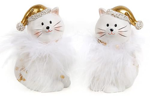 Logbuch-Verlag 2 Weihnachten Deko Katzen Gold weiß Weihnachtskatze Pärchen kurioses Geschenk für Katzenliebhaber 8 cm