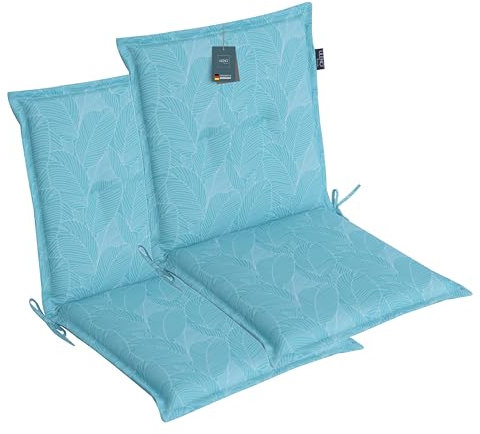LILENO HOME Gartenstuhl Auflagen als [2er Set - Niedriglehner] in Blätter Aqua - Bequeme Liegen als Sitzauflagen für Gartenmöbel - Stuhlkissen für Gartenstühle und Klappstühle