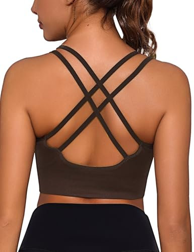 Leversic Sport BH Push up Cross Back Design Bustier Damen mit Gepolstert Ohne Bügel Damen-BHS mittelstarkem für Fitness Lauf Joggen, 1pc-Braun, M