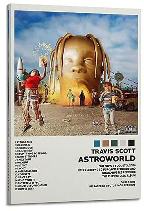 HOBEVOYY AstroWorld Tracklist-Albumcover-Poster, Vintage-Kunst-Cover, Raumdekoration, ästhetische Schlafzimmerdekoration, Leinwandposter für Schlafzimmer, 30 x 45 cm, Rahmenstil