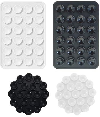 iLamvie Adecuado para 4 Paquetes de ventosas de Silicona para Todos los Modelos de teléfonos móviles,Soportes de teléfonos móviles Antideslizantes(Rectangular Negro+Blanco&Circular Negro+Blanco)