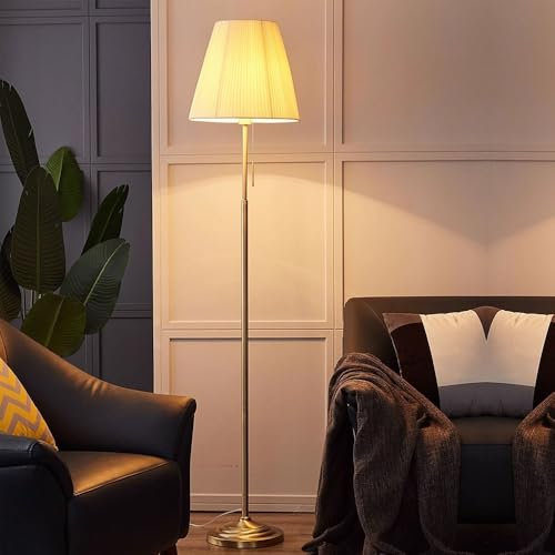 Wylolik Horn-Stoffschirm-Stehlampe, poliertes Metall, Stehlampen, Eck-Leselampen, hohe Lampen, dekorative vertikale Lampe für Wohnzimmer, Zugseilschalter + Fußschalter, augenschonende Bodenmastleuchte