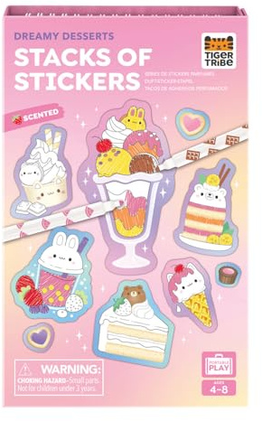 Tiger Tribe Scented Stacks of Stickers Dreamy Desserts - Kids Sticker Set | With Markers, Includes Magnetic Box For Storage, Fun Crafting & Stationery Activities, Gifts For Children, Age 4 Years Old +