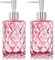Glass Soap Dispenser - 2 Pack 12 Oz Clear Glass Liquid Hand Soap Dispenser with Rustproof Plastic Pump, Refillable Dish Bottle Dispenser for Bathroom, Kitchen (Pink)