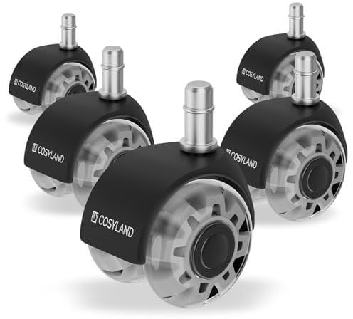 COSYLAND Bürostuhl Rollen 11mm x 22 mm - 5er Set Rollen für Bürostühle - Super Leise und Weiche für Hartböden, Parkett, Teppich, Laminat, Keine Bodenschutzmatte Nötig, Grau Doppelräder