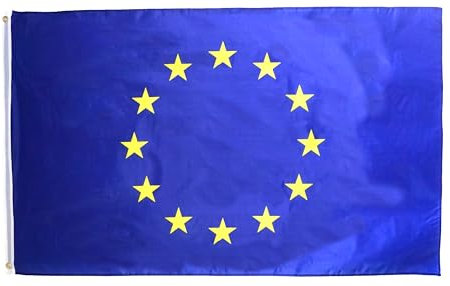 INQUARK 90 cm x 150 cm Fahne aus Polyester mit Messing Ösen | Sport Fanartikel Flagge Fußball WM EM Handballspiel | Deko Innenraum Garten Balkon (L-EU, 90 cm x 150 cm mit Gewicht ca. 75 g)