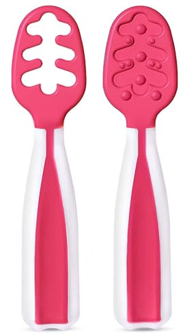 ALONSA® 2 Unidades Cucharas Aprendizaje Bebé de Silicona Seguras | Precuchara BLW para Bebés de 6-18 Meses | Cucharas Bebé Aprendizaje | Introducción de Alimentos | Alivio de Encías