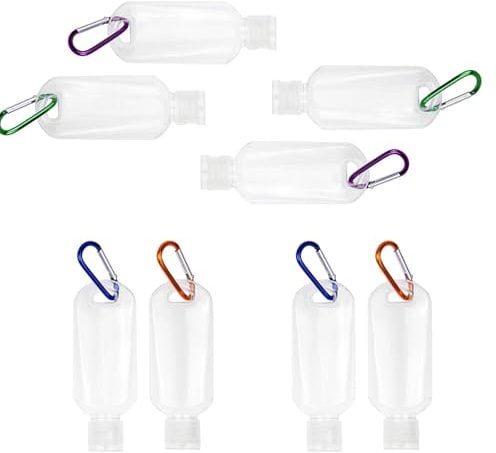 XcnPer 8Pcs Hand Sanitiser With Clip, Travel Bottles For Toiletries 50ml, 4 Squeeze + 4 Spray Bottles, Leak-Proof Design, Portable Liquid Containers For Sanitizers, Shampoo, Lotion