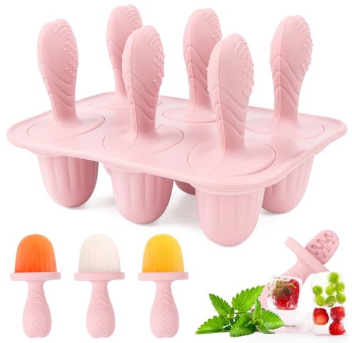Moules à glace pour enfants, 6 cavités pour bébé, avec silicone, mini moules à popsicle sans BPA, réutilisables, moules à glace, bricolage, pour bébés, enfants et adultes, rose