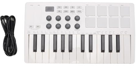 Vvikizy 25 Key MIDI Keyboard Controller with 8 Knobs BT MIDI Keyboard with 8 RGB Backlit Drum Pads 2 Touch Strips for Smartphone Os Music Production