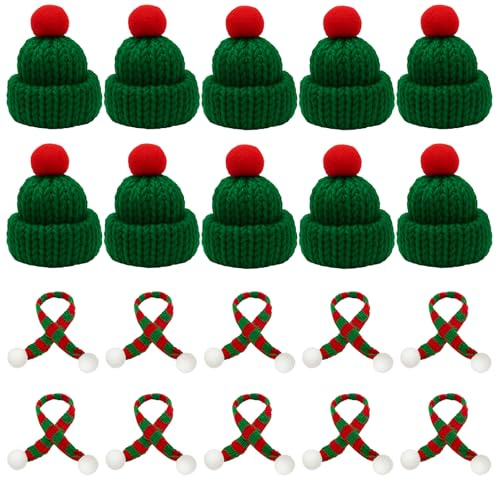 MAJOYLIFE 20 Stück Mini weihnachtsmütze und schal set,Mini strickmützen,Mini-weihnachtsmütze Für DIY Bastelprojekte,Weihnachtsdekorationen, Dekorationen für Weinflaschen