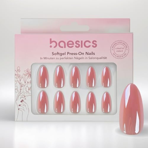 Baesics Softgel Press On Nails Hailey Almond Glazed - 32 Klebenägel in 16 Größen, flexibel & wiederverwendbar | künstliche Nägel ohne UV-Licht für Zuhause | für Hochzeit Festival Alltag
