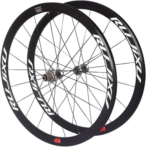 Aluminiumlegierung Rennrad-Laufradsatz, 700C 40Mm Felge V-Brake Clincher Laufradsatz, Schnellspannachse, Gerade Zieh-Nabe, Passend Für 8/9/10/11 Gang,Silber