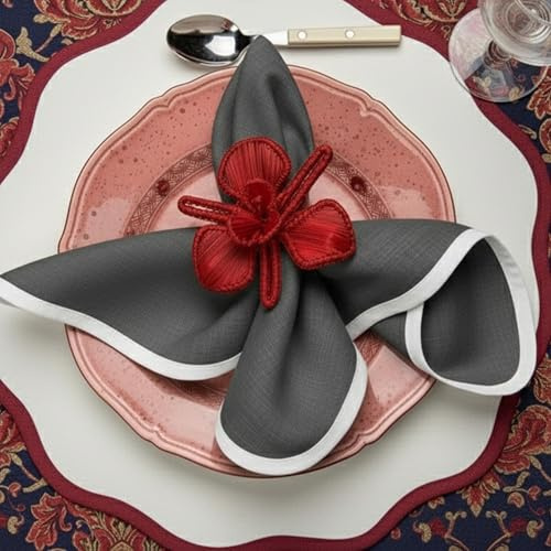 Seralino Stoffservietten 45x45 cm Dunkelgrau (12er Set) mit Wellenrand aus 100% Bio-Baumwolle | Waschbare Servietten für Hochzeit, Taufe, Geburtstag & Weihnachten | Nachhaltige, Elegante Tischdeko