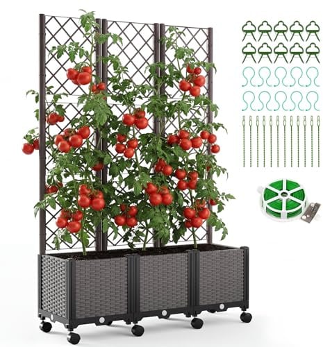 ZIKEBTUY 180x117x390CM Hochbeet mit Spalier und Rädern für Kletterpflanzen Pflanzkasten mit Sichtschutz für Tomaten, Gurken, Kletterrosen usw (Dreifach)