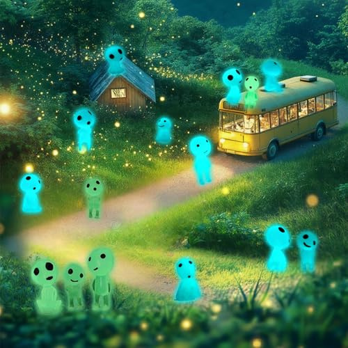 Baum Elfen Prinzessin Mononoke 15 Stück Baum Elfen Figuren Baumelfen-Gartendeko Kodama Leuchtende Geister Figuren Waldgeister Anime Deko Glow In The Dark Gartendeko für Mikrolandschaft Zubehör