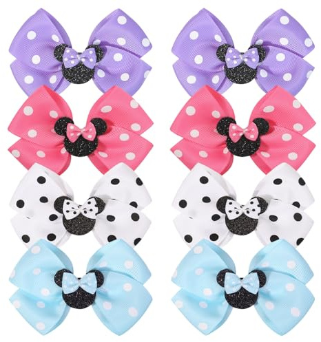SYEYCW 8 Pcs Hair Bows, Cute Bows Hair Clips Barrettes, Mouse Ear Hairs Clip, Glitter and Polka Dot Bows in Pairs, Accessories for Princess Decoration Cosplay Birthday Gift Glitter Christmas Party