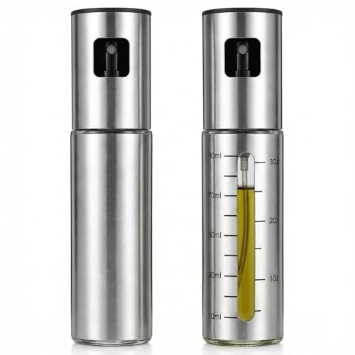 SINJAETRQ Oil Spray Bottle 2-Pack 100ml, Stainless Steel Olive Oil Sprayer for Cooking, Glass Oil Dispenser for Air Fryer, Kitchen Spray Bottle for Olive Oil, BBQ Salad Kitchen Use