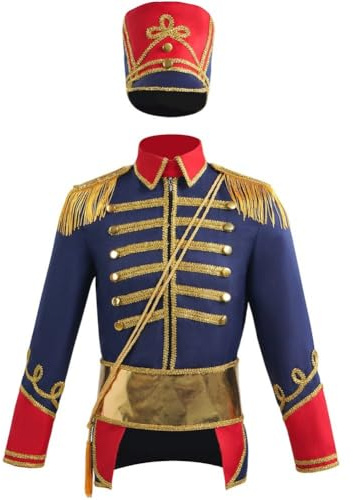Lpitoy Mens Soldier Costume Top Jacket With Hat Medieval Military Officer Jacket Coat Christmas Nutcracker Cosplay Costume