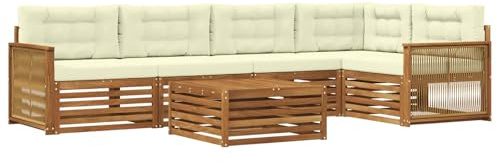 vidaXL Outdoor-Sofagarnitur mit Kissen 6 pcs Natur und Creme, Patio Ecksofa, modernes Lounge-Set für draußen, wetterfestes Gartenmöbel für die Terrasse, Bequeme Sitzgelegenheit