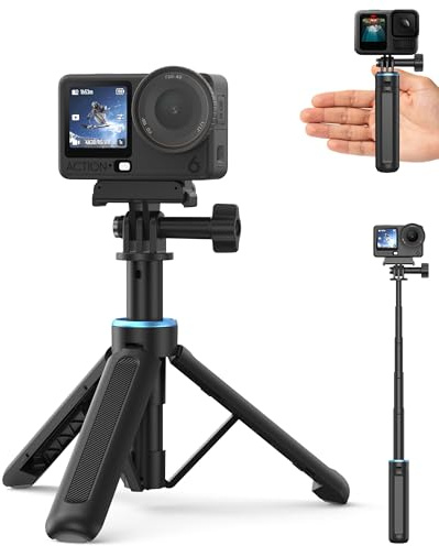 14.5 Extendable Mini Camera Tripod Stand for DJI Osmo Action 6/Nano, GoPro | Travel Selfie-Stick Tripod for Handheld Filming & Static Shooting, Compact/Lightweight Handle Grip, w 1/4-Inch Adapter Screw