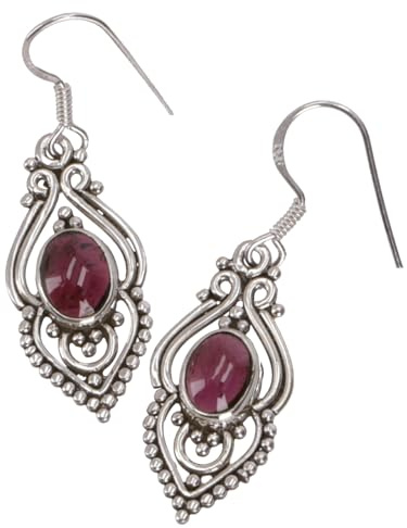 GURU SHOP Boho Silberohrring, Indische Silberrohrringe - Granat, 3x1 cm