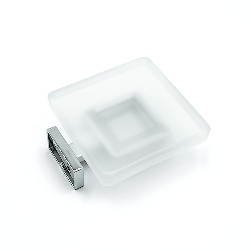 INDA Porte-Savon Mural (14 x 12 x 5 cm) | Série Lea, avec Bassin en Verre satiné, en Laiton, Facile à Installer, Anti-Corrosion, Design Essentiel - chromé