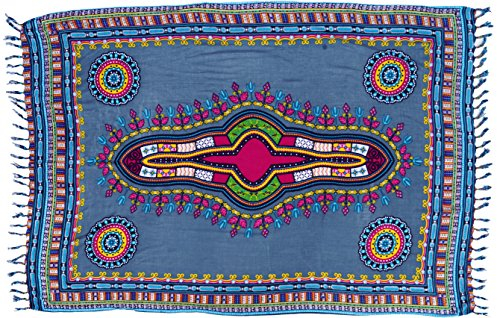 GURU SHOP Dashiki Bali Sarong, Wandbehang, Ethno Design Wickelrock, Sarongkleid, Herren/Damen, Grau, Synthetisch, Size:One Size, 160x110 cm