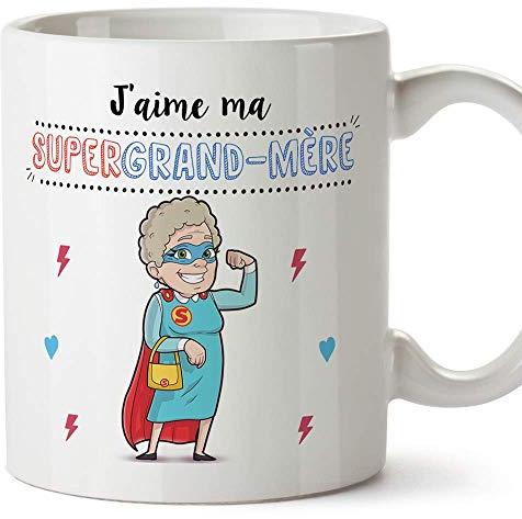 Mugffins Mamie Mug/Tasse - J'aime ma Super Grand-Mère – Tasse Originale/Cadeau Anniversaire/Fête des Mères/Future Mamie. Céramique 350 ML