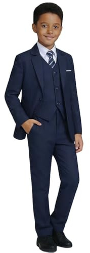 Visaccy Suit for Boys 5 Pieces Kids Tuxedo Toddler Slim Fit Suits Outfit for Wedding Navy Blue Size 8