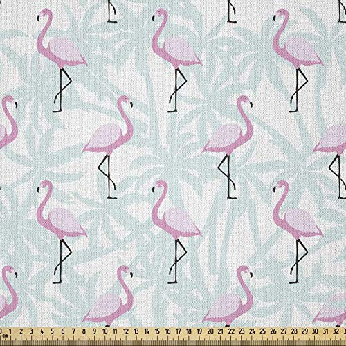 ABAKUHAUS Flamingo Stoff als Meterware, Palmen Rosa Vögel, Microfaser Multi Zweck Dekostoff für Kunsthandwerke, 3M (230x300cm), Mintgrün Hellrosa Schwarz
