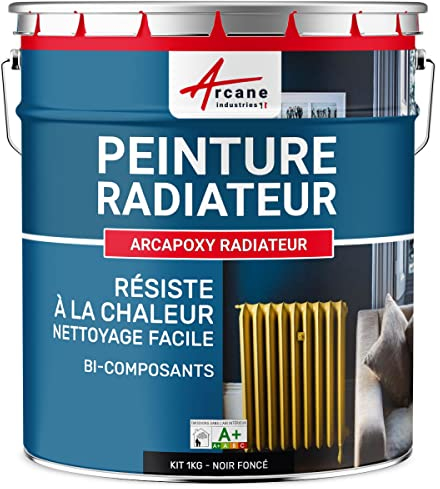 Peinture Radiateur - Fonte acier alu chauffage toutes couleurs PEINTURE RADIATEUR - 1 kg (jusqu'à 5 m² en 2 couches) Noir foncé RAL 9005 - ARCANE INDUSTRIES