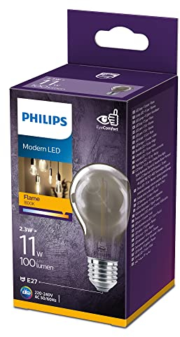Philips LED Classic E27 Smoky Lampe, 11 W, Vintage Industrial Dekolampe, Tropfenform, dimmbar, klar, smoky, flame