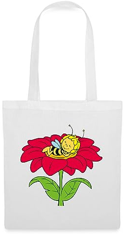 Spreadshirt Biene Maja Schläft auf Blume Stoffbeutel, One size, Weiß