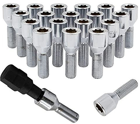 Wheel Accessories Parts Set of 20 Chrome 14x1.5 Socket Tuner Lug Bolts Cone Seat Acorn 8 Point Tuner 24mm Shank Length Small Diameter Wheel Lug Bolts with Dual Hex Key (20, Chrome, M14x1.5)