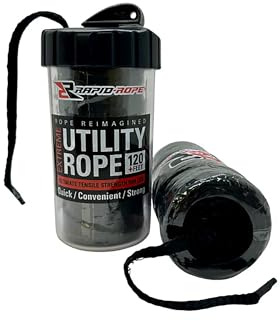Rapid Rope Canister 120ft Olive Green Flat Tactical Paracord, Made in USA, 1100lb Tested Heavy Duty Poly Rope Test Cord, Non-Tangle Dispenser Included - Hiking, Camping, Survival, Utility, Climbing
