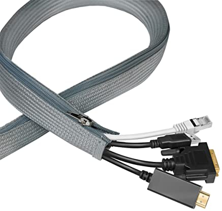 LogiLink KAB0073 - Kabelschlauch mit Reißverschluss zum Schutz der Kabel und für eine aufgeräumte Optik, Ø35 mm, 1m, grau