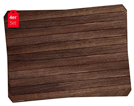 Tischset | Platzset abwaschbar - Braune Holzoptik - 4 Stück aus erstklassigem Vinyl (Kunststoff - BPA-frei) - rutschfeste Tischunterlage mit zeitlosem Design - Tischmatte - Made in Germany