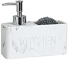 zhanwang Distributeur de savon avec porte-éponge, motif marbre noir, pour l’étagère de cuisine, l’évier, le rangement et l’ordre, la décoration de cuisine, blanc marbré