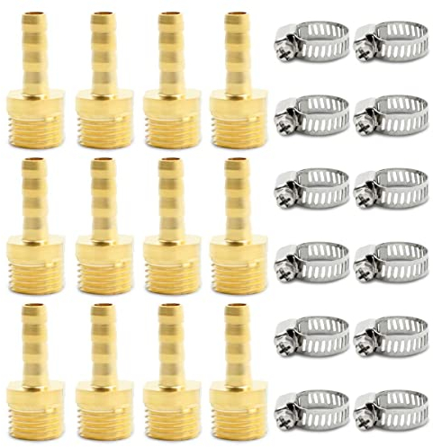 Bwintech 12 Pezzi Raccordi Portagomma, 1/4 BSP Maschio x 8 MM Connettore Portagomma con 12 Morsetti
