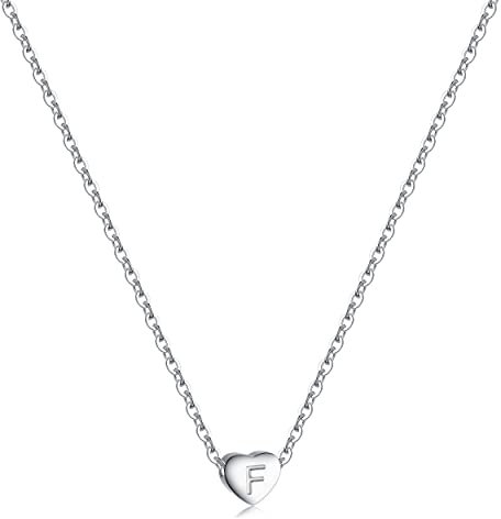 RWQIAN Silber Herz Buchstabe Kette Damen- Edelstahl Initialen Kette Alphabet F Buchstabe Kettenanhänger Halskette Geschenk 16+2