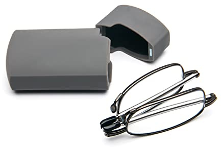 KoKoBin Faltbare Lesebrille aus Edelstahl Mini Anti-Blau Sehnhilfe für Damen und Herren Lesehilfe mit Hartschalen-Etui(Grau,+1.0)