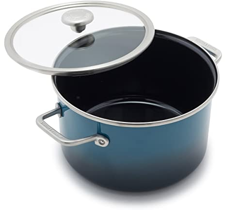 Merten & Storck European Crafted Steel Core Enameled Cookware, 6.3QT Stock Pot with Lid, Induction, PFAS & PTFE Free, Dishwasher Safe, Oven & Broiler Safe, Aegean Teal
