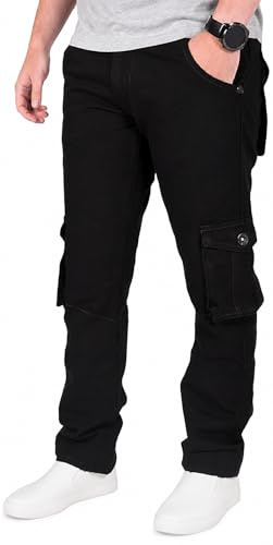 True Face Men's Cargo Combat Jeans Regular Fit Denim Multi-Pocket Jeans