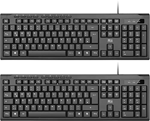 Rii (2-Pack) USB Tastatur - Kabelgebundene Slim Business Tastatur Mit Kabel für Mac/PC/Tablet/Windows/Android/Microsoft - QWERTZ Deutsches Layout