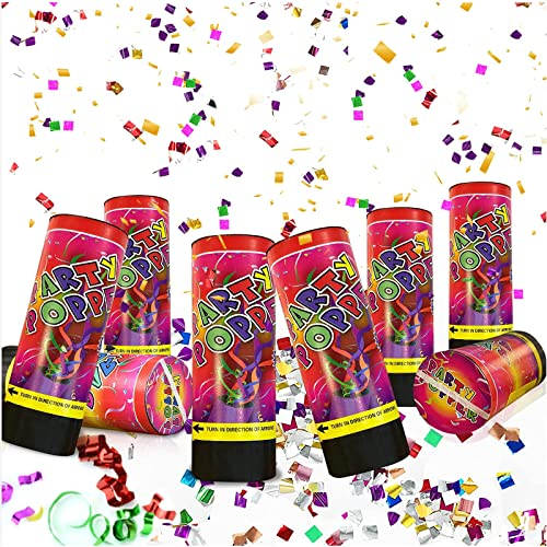 Pipihome Cañón Confeti - Pack 6 Lanzador Biodegradable para Cumpleaños, Boda, Fiesta de Bebé, Graduación (Colorido)