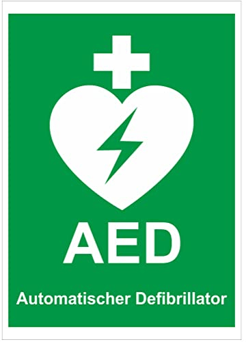 Indigos UG - Schild AED Defibrillator - 200x150 mm - Hotel, Firma, Schutz, Kita, Arzt, Praxis - Sicherheit - Warnung - Aluverbundplatte 3mm, Wohnung - Hinweisschild - Warnschild