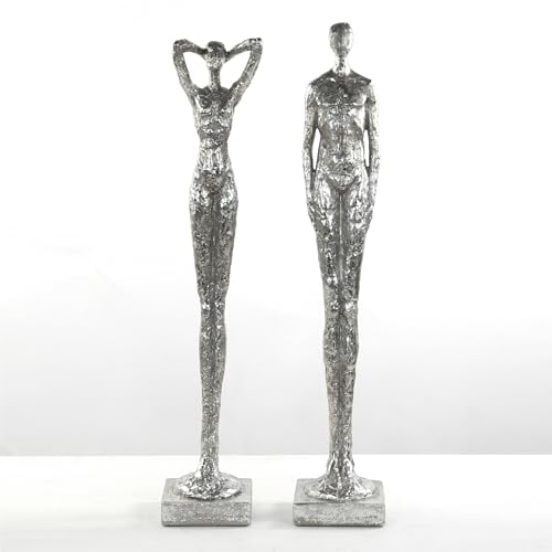 DESIGN DELIGHTS Moderne SKULPTUR Millenium | Mann & Frau, 2-teilig, Poly Kunststein, Silber 59 cm | Dekoobjekt, Dekofigur stehend, Statue